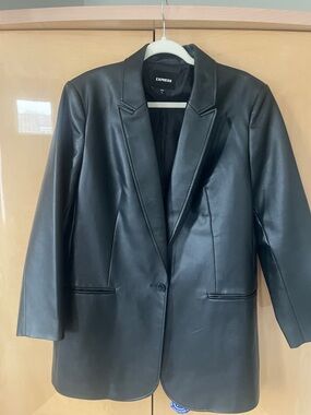 Express Black Faux Leather Single-Button Blazer